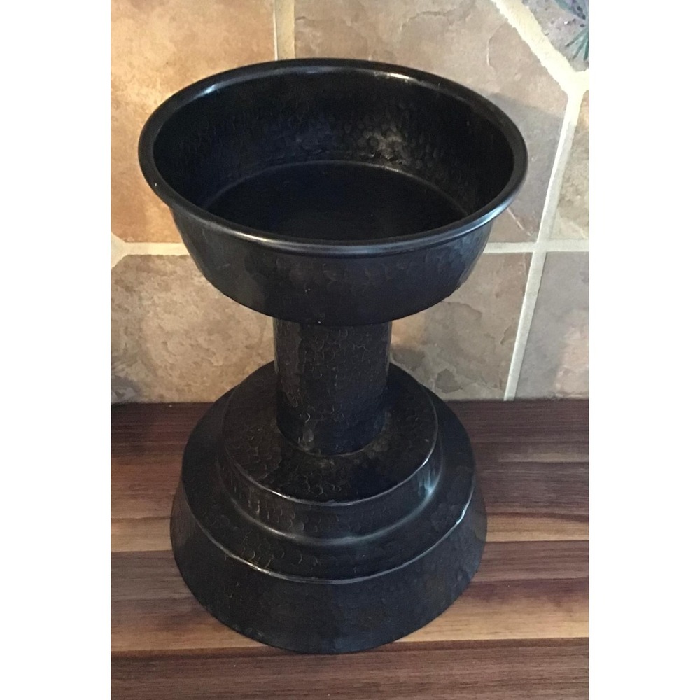 Pottery Barn Hammered Bronze Pillar Candle Holder Dark Brown Pedestal 7.25 inch